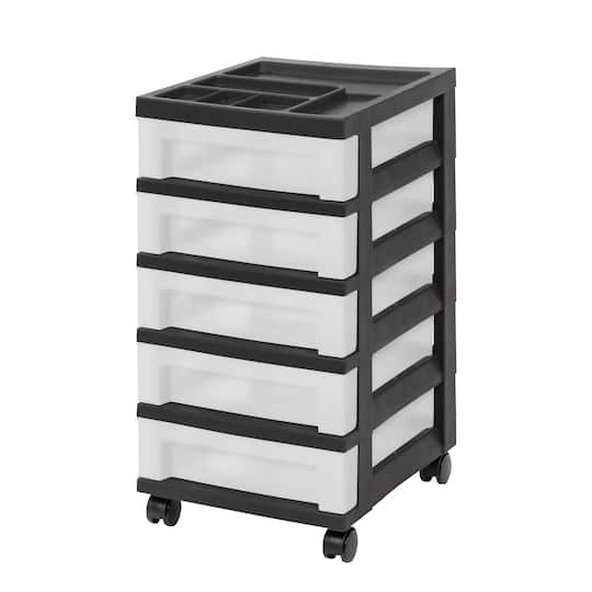 IRIS Black 5-Drawer Storage Cart With Organizer Top